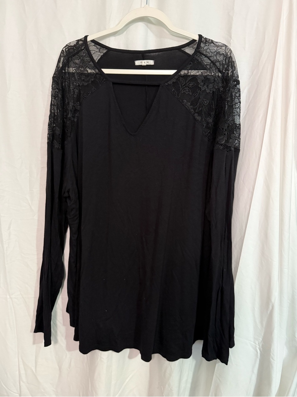 Maurices Black Long Sleeve Top with Lace Yoke